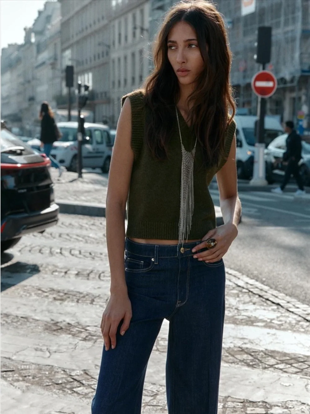 ZARA Olive Green Knit Sweater Vest V-Neck Soft Wool Blend Preppy Chic Size S - Picture 14 of 14